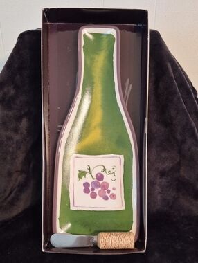 Vintage Hallmark Ceramic Wine Bottle Shaped Serving Platter with Spreader